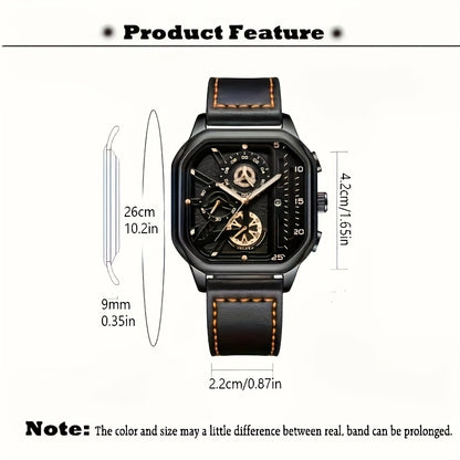 1 Casual Men's Quartz Watch, PU Leather Strap Business Watch Set Suitable for All Occasions, Jewelry Gift for Dad, Boyfriend, Suitable for All Festivals (Box Not Included)