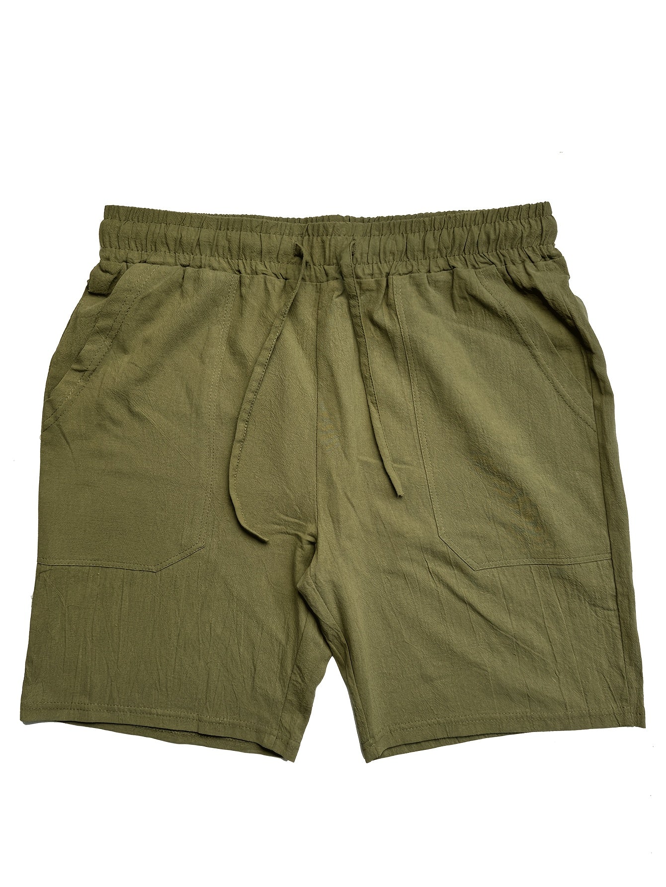 Men's Summer Cotton Drawstring Elastic Waist Straight-Leg Solid Color Breathable Casual Beach Shorts - 3pcs
