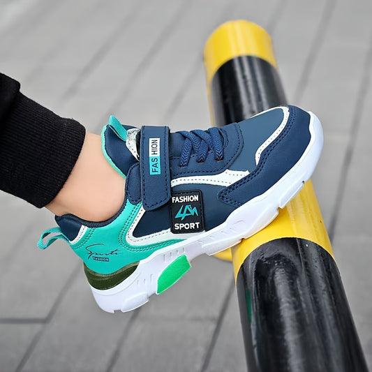 Boys' Lightweight Running Shoes with Closure - Stylish Low-Top Sneakers, Navy Blue & Teal Accents, EVA Cushioned Sole for All-Season Outdoor Activities, Youngsters Running Shoes, Allseason Footwear, Modern Sneakers, Fabric Li