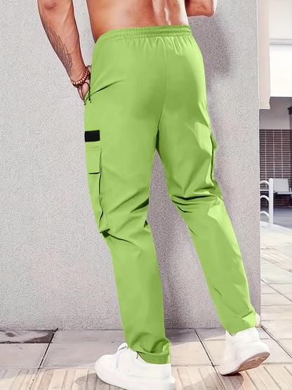 1pc Men'S Fashion Casual Cargo Pants, Solid Color Polyester Non-Stretch Fabric, All-Season Regular Fit with Multiple Pockets, Woven Straight-Leg Trousers for Sports and Leisure