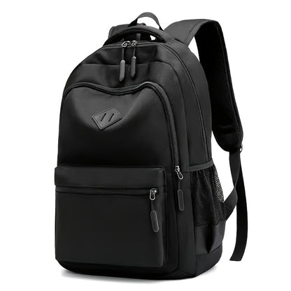 Stylish Black Nylon Backpack - Lightweight, High Quality, Large Capacity with Laptop Compartment, Adjustable Straps & Mesh Pockets for School, Travel, and Work