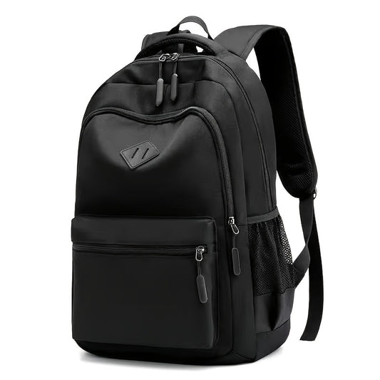 Stylish Black Nylon Backpack - Lightweight, High Quality, Large Capacity with Laptop Compartment, Adjustable Straps & Mesh Pockets for School, Travel, and Work