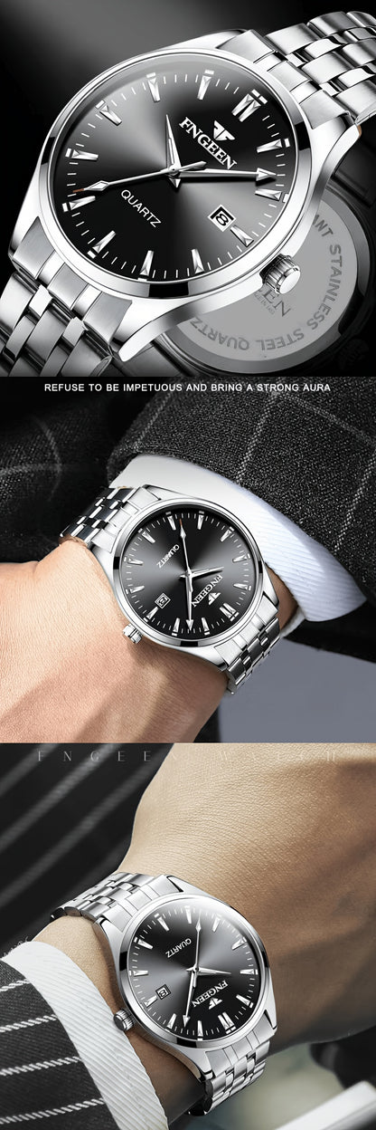 Men's Business Trendy Watch Casual Steel Strap Calendar Quartz Ultra-Thin Wristwatch