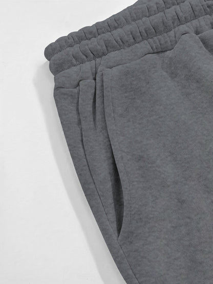 New Autumn and Winter Men's Fleece-Lined Hooded Sweatshirt Set with Print, Long-Sleeve Hoodie and Drawstring Pants for Couples