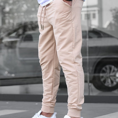 Men's Solid Color Jogger Sports Pants With Drawstrings, Casual Lightweight And Breathable Running Fitness Slim Pants Outdoor Trousers