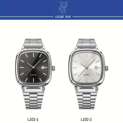 LUCKYFOX Dry Battery One Box Steel Band Small Square Calendar High-end Vintage Simple Men'S and Women'S Commuting Suitable for Daily Life Business Activities Festival Gifts Birthday Gifts Valentine'S Day Gifts