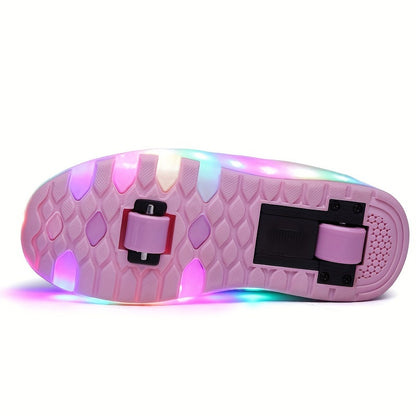 New Trendy Breathable Two-Wheeled Roller Shoes with LED Lights for Boys And Girls, Suitable for Outdoor Sports And Skating.