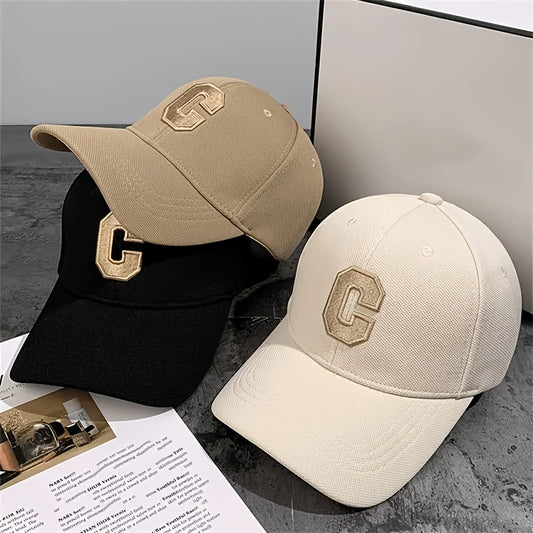 3pcs Unisex Baseball Caps with Embroidered 'C' Logo - Adjustable Snapback,, Breathable Mesh Back for Outdoor Sports, Travel & Valentine's Day (Black/Beige/White), Baseball Hat, Casual Headwear, Stylish Headgear, Sleek Cap Des