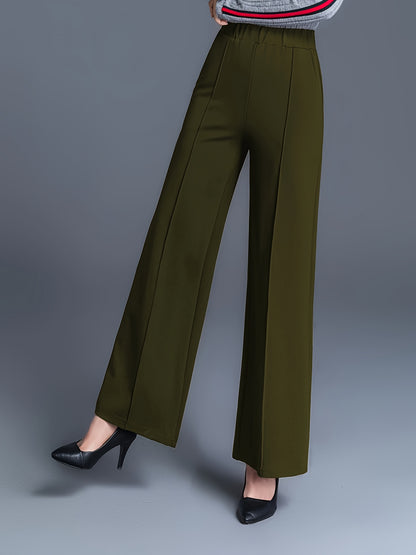 Women'S Olive Green Straight Leg Pants - Stretchy High-Waist, Casual & Comfortable, Ideal for Daily Commute & Casual Attire, Casual Wear|Straight Leg Pants|Stretchy Fabric