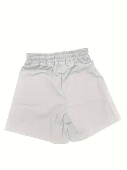 Women's Beige Cargo Shorts - Casual & Stylish, Solid Color with Drawstring Waist and Pockets, Polyester Blend, Machine Washable, All-Season Comfort