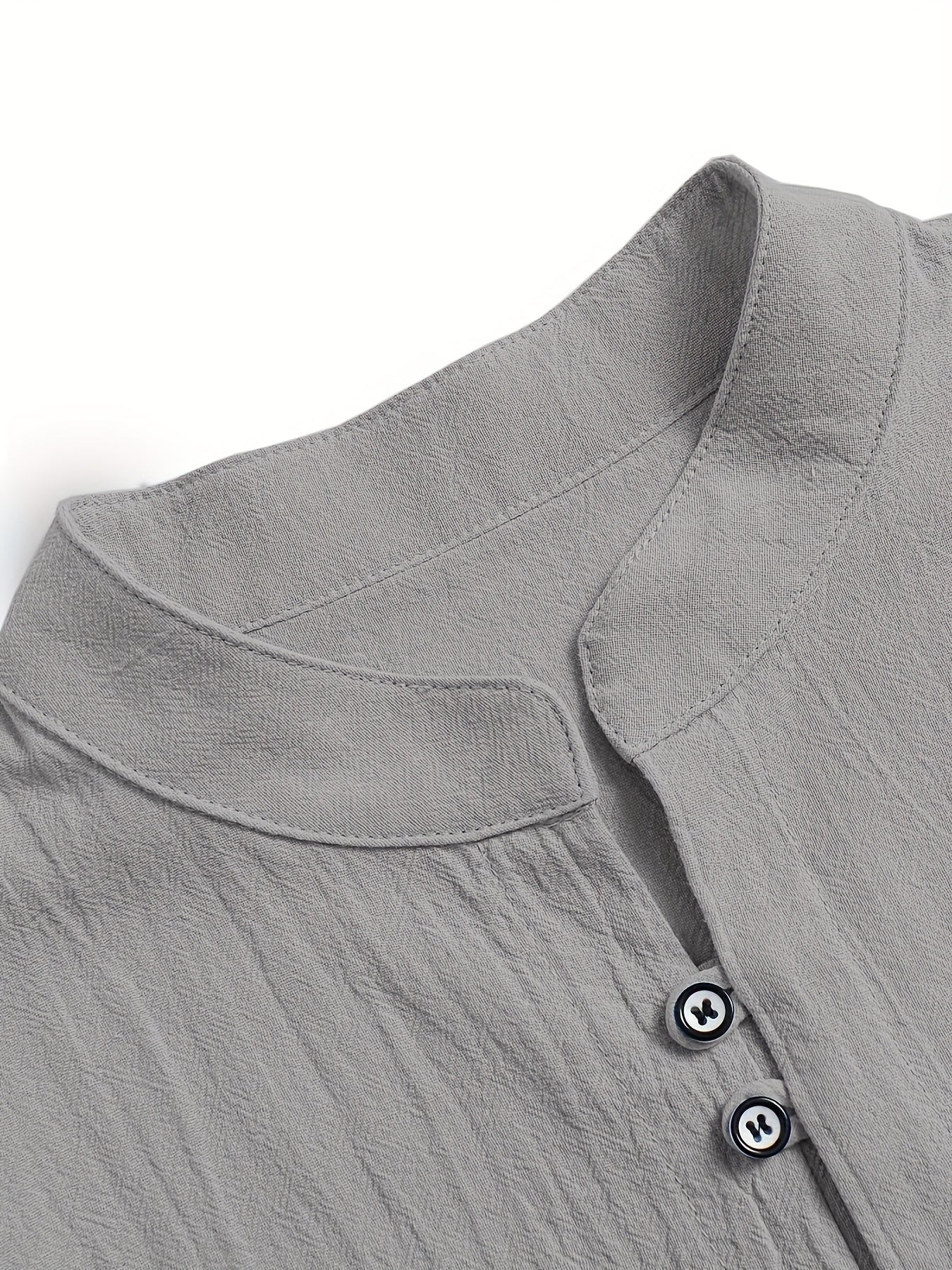 Classic Design Men's Solid Color Stand Collar Long Sleeve Button Up Top Shirt, Pure Cotton Spring And Autumn Fashion Cotton Tops For Daily And Casual Outerwear