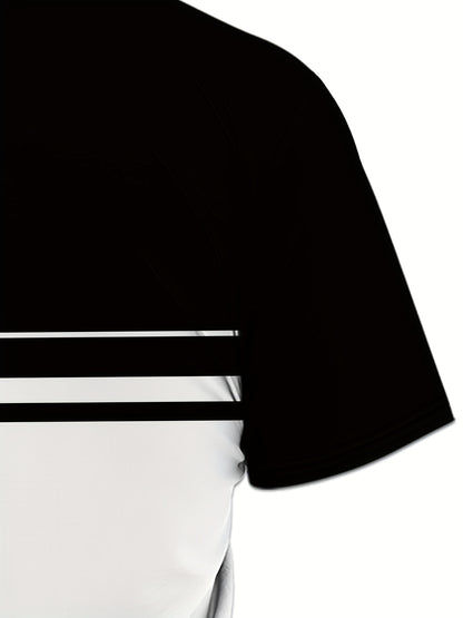 Men'S Casual "Milano Italia" Graphic Tee & Shorts Set - Black & White, Breathable Summer Outfit with Drawstring Waist, Comfortable for Casual Attire, Casual Attire|Italianinspired Design|Stretchy Fabric