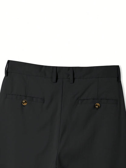 Men's Sleek Solid Color Dress Pants - Polyester, Mid-Rise with Pockets, Ideal for Office & Casual Wear in Spring/Summer, Non-Stretch Fabric