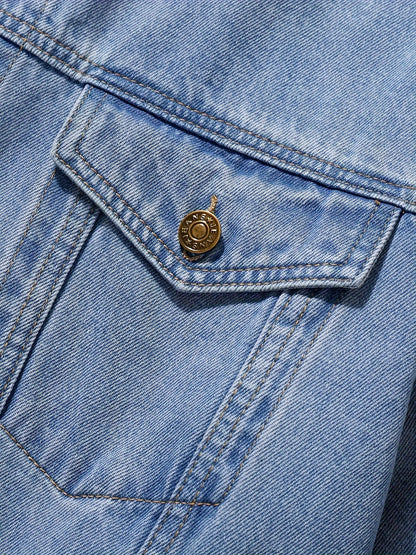 Men's Slim-Fit Denim Jacket - Casual Cotton Blend, Long Sleeve with Pockets, Machine Washable