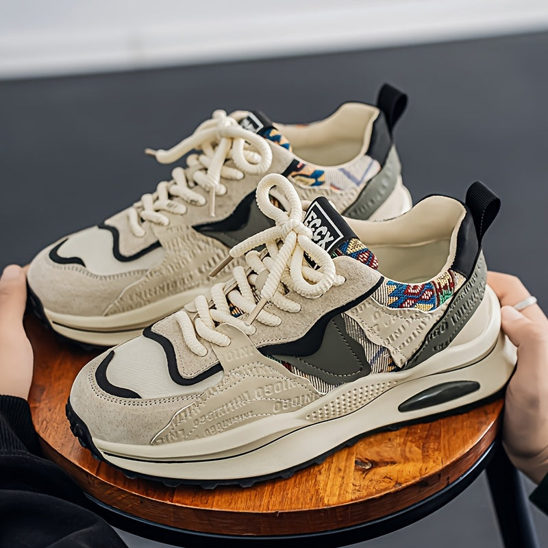 Men's Lightweight Casual Sneakers - Breathable PU Upper, Cushioned PVC Sole, Lace-Up Low-Top Design for Streetwear & Outdoor Comfort - All-Season Versatile Shoes, Everyday Footwear, Sleek Athletic Design, Fabric Lined Interio