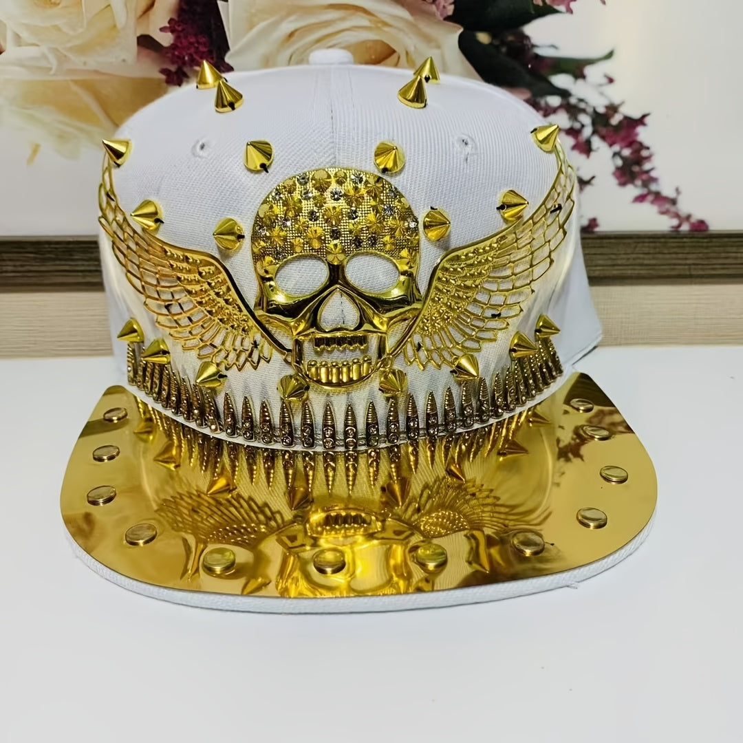 1pc Men'S Fashion Hip-Hop Street Dance Punk Baseball Cap, Lightweight Polyester, Non-Stretch Fabric, Street Style with Skull and Wings Design