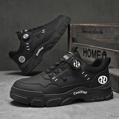 Men's Solid Color Skate Sneakers - Adjustable Rotating Buckle Straps, Slip-Resistant PVC Sole & Durable PU Upper, Low-Top Lace-Up Design for Hiking, Walking, Daily Wear - All-Season Casual Streetwear Shoes, Skate Shoes