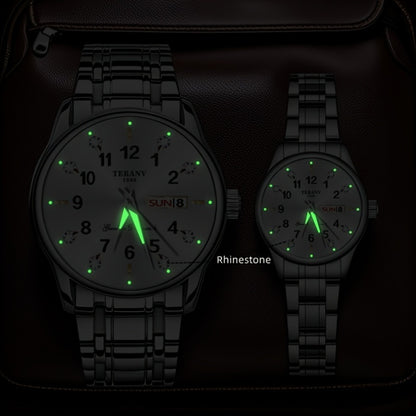Two Stylish Digital Round Dial Couple'S Quartz Watches - IPX7 Waterproof, Luminous, Dual Calendar, Date and Day/Week Display, Alloy Strap Business Watches, Suitable for Women and Men, Valentine'S Day Gift Wristwatches