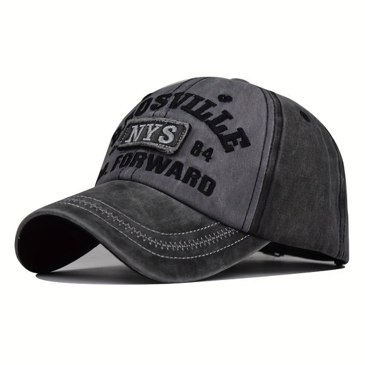 Vintage Style Unisex Baseball Cap, 100% Cotton Embroidered NYS Letter Design, Adjustable Dad Hat for Sports and Sun Protection, Hand Washable