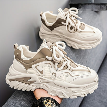Men'S Breathable Mesh Sneakers with Thick Cushioned Sole - Lightweight Low-Top Lace-Up Shoes for Running, Hiking & Casual Wear, Navy Blue & White Design, All-Season Comfort, Sneakers, Hiking Footwear, Stylish Laceup Shoes, Du