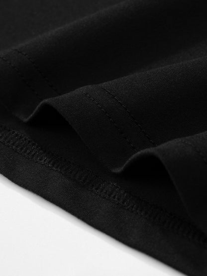 Men's Lightweight Black V-Neck T-Shirt with Seagull Print - Casual Short Sleeve Summer Top, Breathable & Stretchy Fabric, Perfect for Casual Attire or Beach Outings, Outdoor Activity Shirt | Simple Style Tee | Durable Casualw