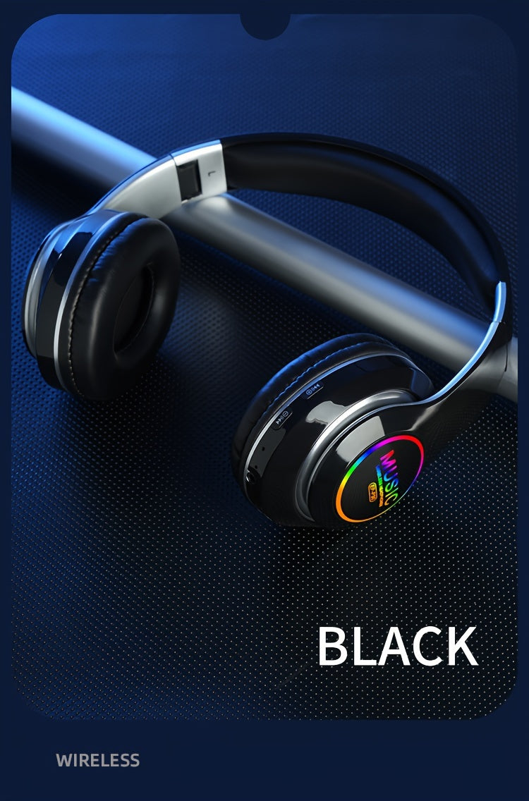 Wireless Earphones, Multi-Color LED Lights, Comfortable Foldable Earphones, SD Card Slot, School/Tablet/Pc/Phone/Birthday/Christmas/Travel Gifts. Popular Wireless Earphones, Head Mounted Wireless Earphones, And Foldable Earbu