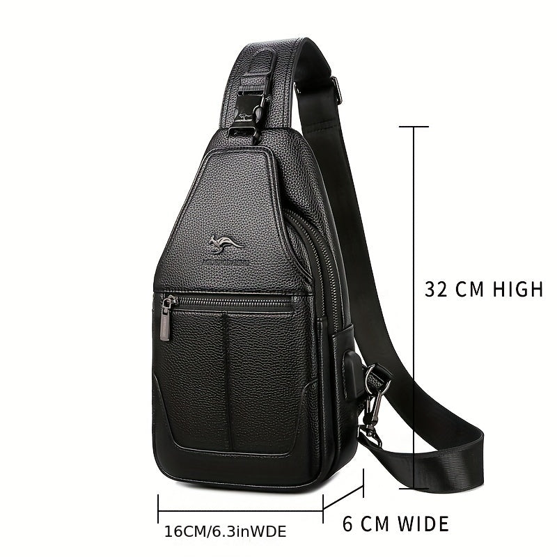 New Men'S Chest Bag 2024 Genuine Faux Leather Texture Crossbody Bag Casual Shoulder Bag Men'S Large Capacity Backpack Trendy