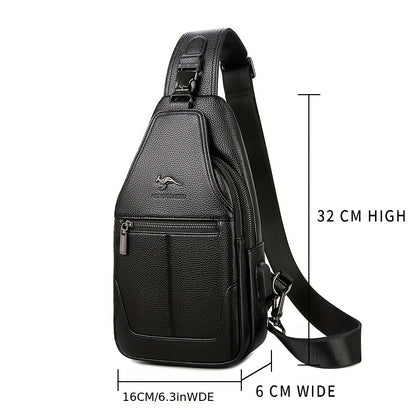 New Men'S Chest Bag 2024 Genuine Faux Leather Texture Crossbody Bag Casual Shoulder Bag Men'S Large Capacity Backpack Trendy