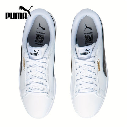 PUMA Unisex Low-Top Casual Sneakers - White & Black Contrast Design, Breathable PU Upper & Rubber Sole, Lace-Up Comfort Shoes for Men & Women, Sleek Sporty Design, Fabric Interior Lining, Durable Rubber Sole