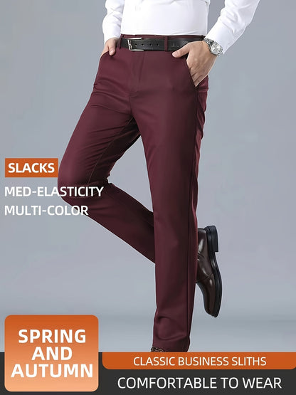 Men's Casual Solid Color Dress Pants - Polyester Blend, Woven, Regular Fit, All-Season Comfort, Adult Suit Pants