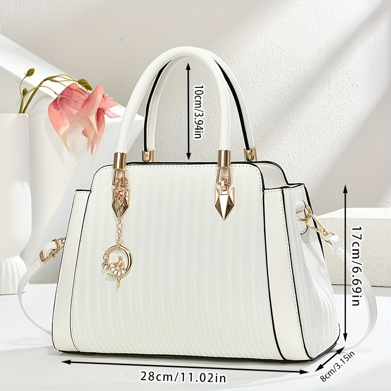 Women's Elegant Convertible Handbag - Large Capacity Purse with Detachable Strap, Golden-Tone Hardware, Zipper Closure - Everyday & Formal Bag for Women - Gift for Her (INCK KMCRK), Ladies Handbags, Travel Tote, Chic Accessor