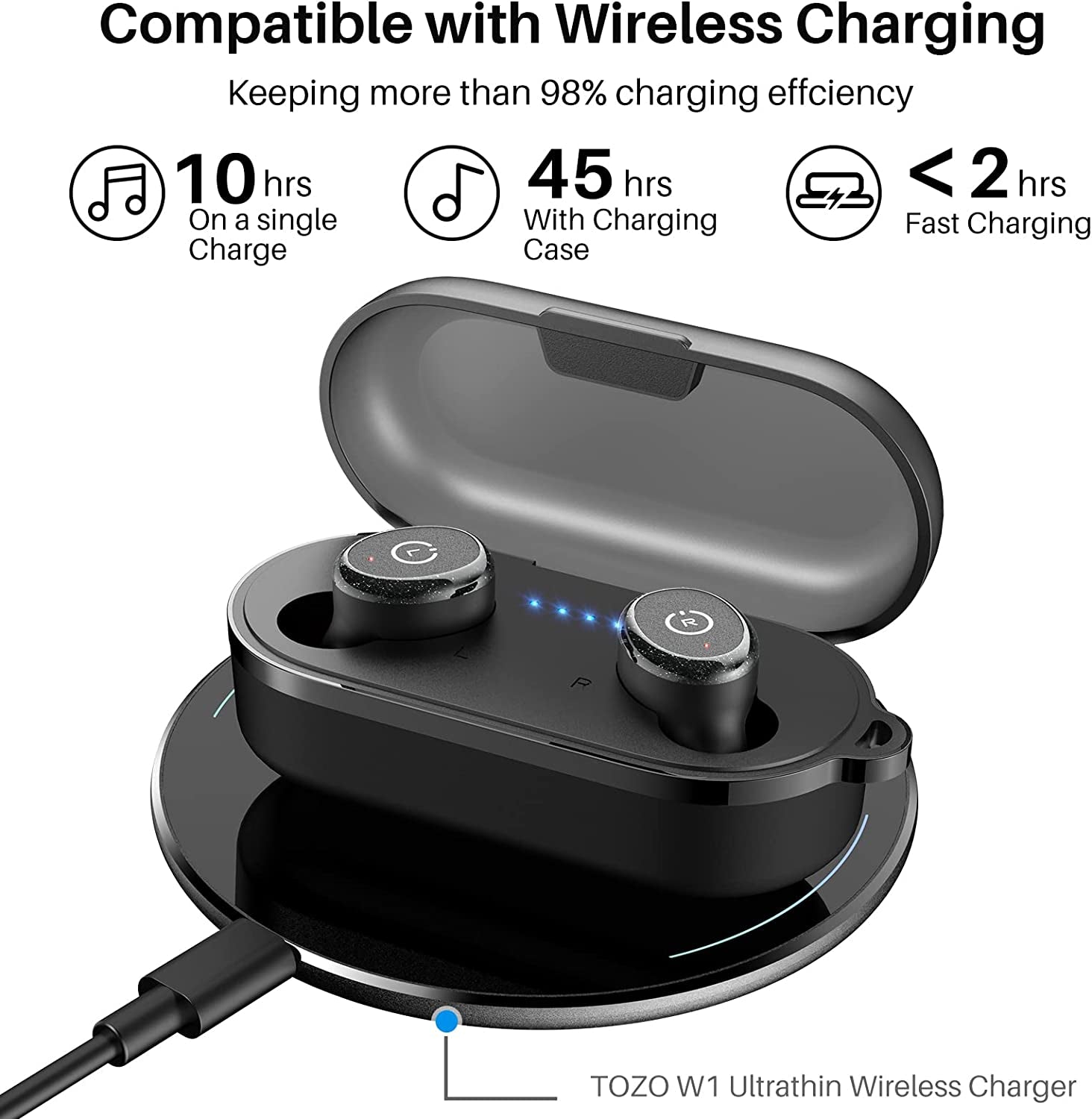TOZO T10 (Classic Edition) Bluetooth 5.3 Wireless Earbuds with Wireless Charging Case IPX8 Waterproof Stereo Headphones in Ear Built in Mic Headset Premium Sound with Deep Bass, 32 Preset Eqs via APP