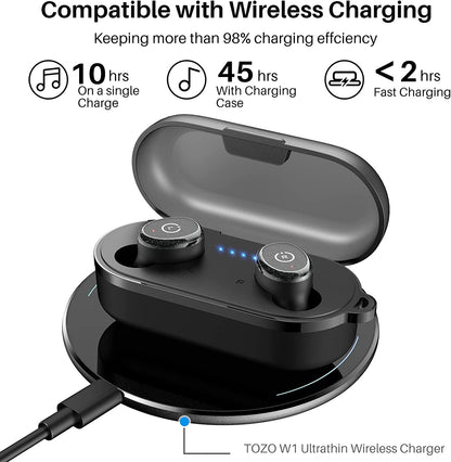 TOZO T10 (Classic Edition) Bluetooth 5.3 Wireless Earbuds with Wireless Charging Case IPX8 Waterproof Stereo Headphones in Ear Built in Mic Headset Premium Sound with Deep Bass, 32 Preset Eqs via APP