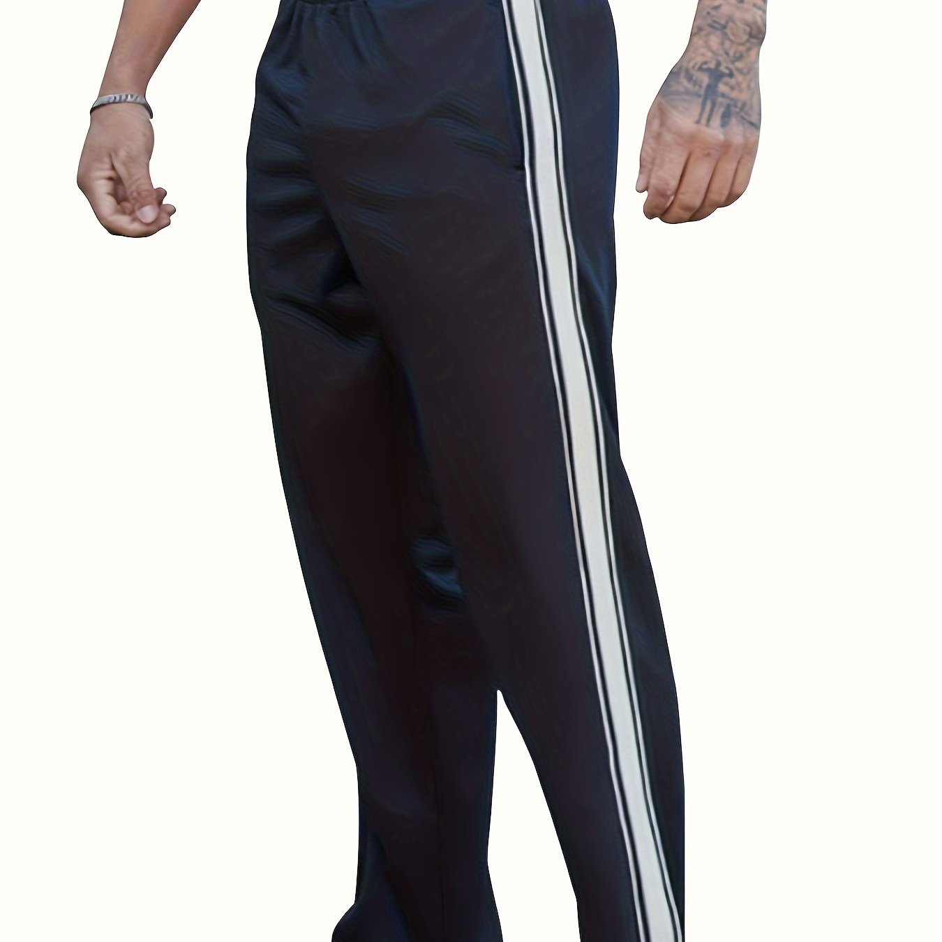 Men's Casual Athletic Joggers - Striped, Breathable Polyester Blend with Pockets for Running & Fitness, Perfect for Spring/Fall