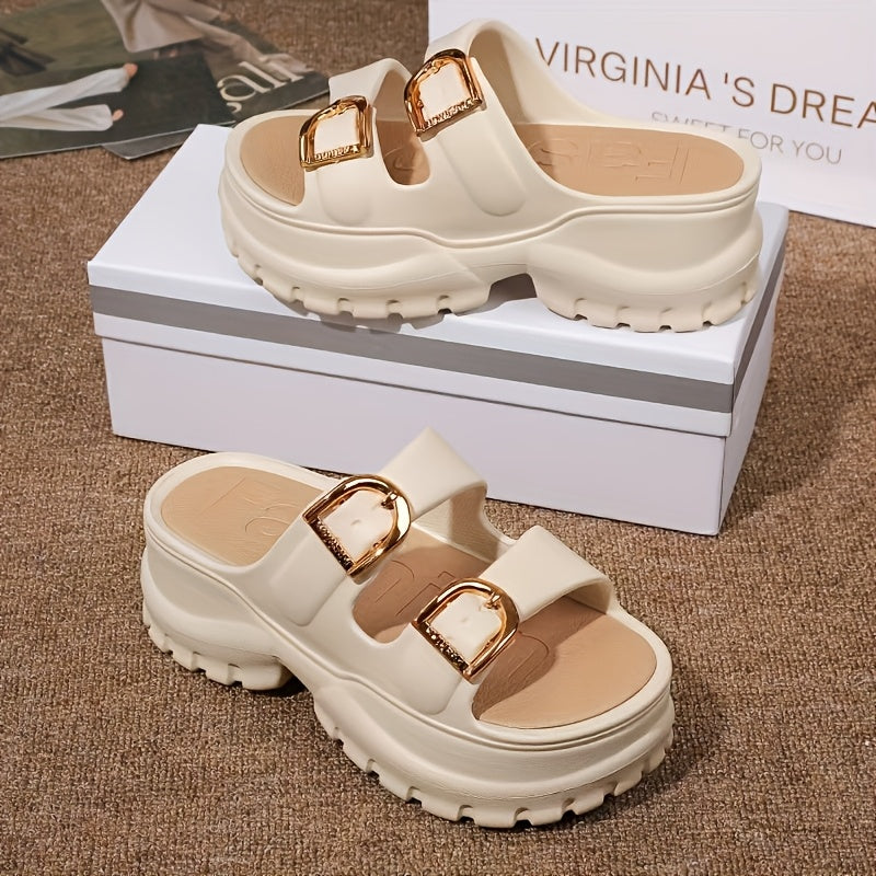 A pair of Women's new summer slippers, versatile and fashionable thick soles comfortable sandals, casual wedge EVA slippers for students, increase height and height for women commuting comfortable semi-slippers