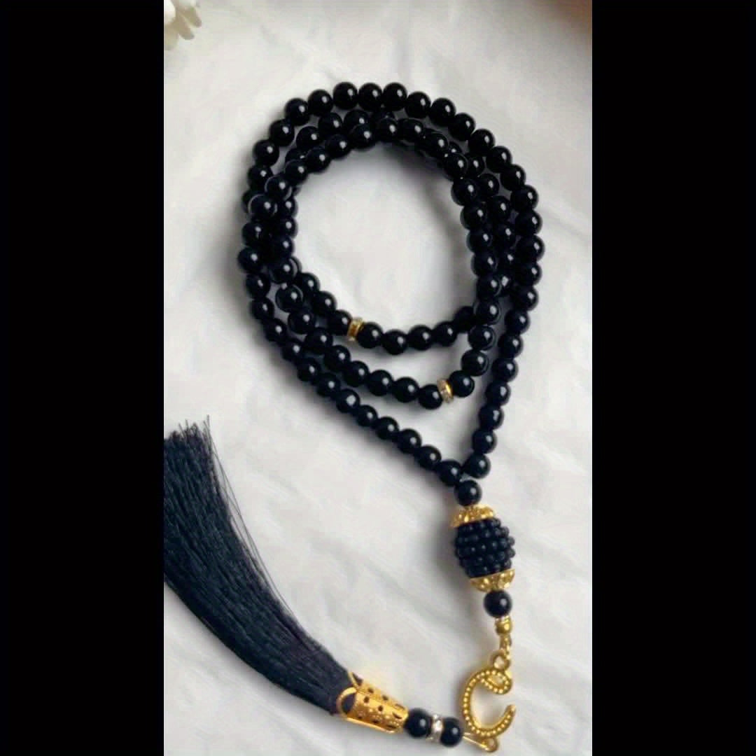 Simple Classic Black Glass Prayer Beads, 99 Count Handheld Tasbih - No Plating, Daily & Gift Occasion Versatile Strand
