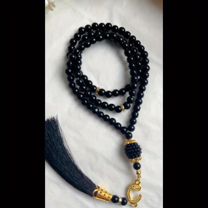 Simple Classic Black Glass Prayer Beads, 99 Count Handheld Tasbih - No Plating, Daily & Gift Occasion Versatile Strand