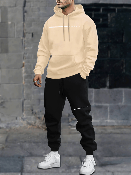Men's Autumn and Winter Casual Loose Couple Hoodie Set, Stylish Sweatshirt with Long Pants Outfit