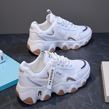 Women's Breathable Mesh Sneakers - Casual Lace-Up, Low Top Sneakers with Faux Cover & PU Sole for Summer