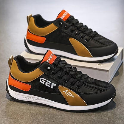 1 Pair Men's Breathable Low-Top Casual Sneakers - White & Black PU Upper with Rubber Sole, Lightweight Walking Shoes for Spring Summer Fall, Lace-Up Design & Fabric Lining, Spring Summer Footwear, Comfortable Fabric Lining