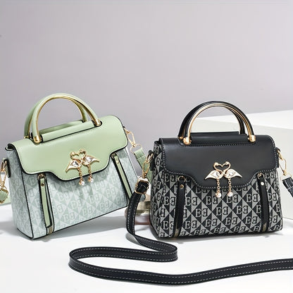 Elegant Pink Women's Handbag - Luxury Crossbody & Shoulder Bag with Golden-Tone Hardware, Magnetic Closure, and Stylish Bow Accent, Travel Crossbody Bag | Structured Design | Textured Surface