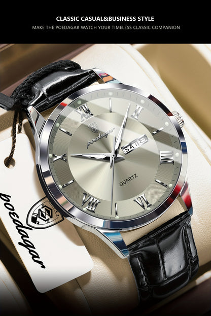 Luxury Leather Strap Men's Watch Waterproof Luminous Calendar Week Wristwatch Simple Business Fashion Sports Men's Watch