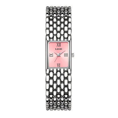 LIGE Women'S Luxury Quartz Watch - Stainless Steel Band, Blue Dial with Roman Numerals, Elegant Fashion Timepiece for Casual or Sporty Wear, Elegant Timepiece | Sleek Watch Design | Alloy Watch Case
