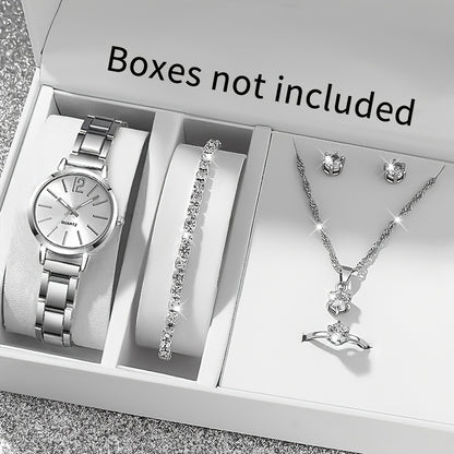 6pcs New Stylish And Simple Women'S Quartz Watch Set with Sparkling Rhinestone Accessories, Perfect for Weddings, Christmas, Thanksgiving, Valentine'S Day, Ramadan, Gifts for Girlfriends And Family, And The Best Choice for Bi