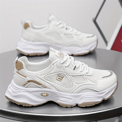 Men'S 2025 New Fashionable Low-Top Sneakers with Thick Sole - Non-Slip, Outdoor Casual Shoes for Teenagers and Young Adults, White and Golden Accents, All-Season Comfort, Casual Footwear | Modern Sneaker Design | Rubber Base