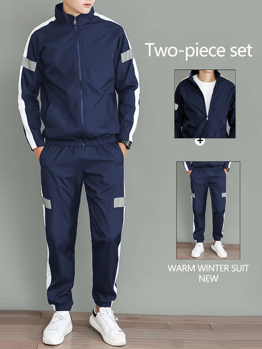 2pcs Men's Spring/Autumn Casual Long Sleeve Sportswear Set with Stand Collar