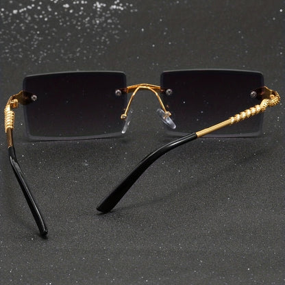 Vintage Style Square Rimless Glasses with Snake Design, Zinc Alloy Frame, Black Lenses, ENSARJOE