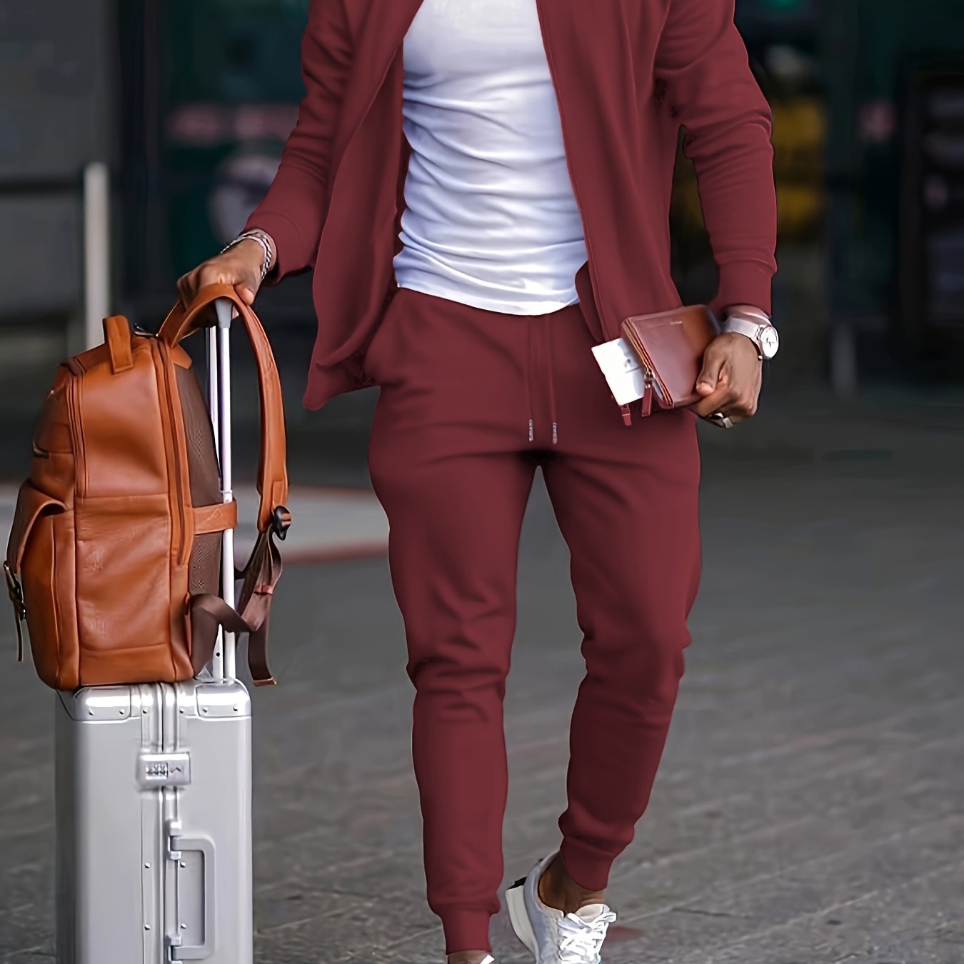 Spring and Autumn Men's Casual Sport Solid Color Suit