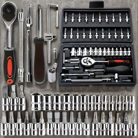 Mechanical Tool Set, Multifunctional Car Repair Toolbox, Suitable for Cars, Bicycles, Motorcycles and 1/2" 3/8" SAE & Metric Sizes Universal Wrench Kit Including Tooth Ratchet Wrenches, Household, Garage, Bicycle Trunk Specia