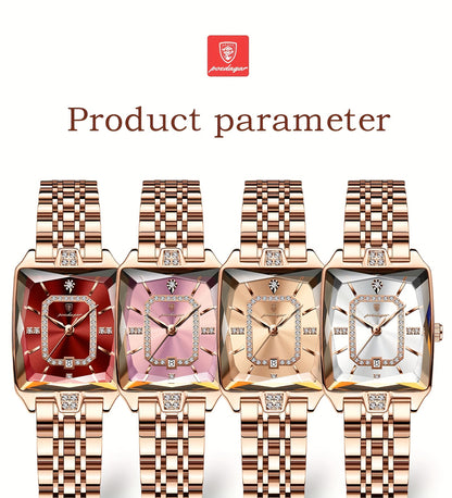 POEDAGAR Women's Ultra-Thin Stainless Steel Quartz Watch - 3ATM Waterproof, Luminous Red Dial with Date Calendar, Champagne Band & Case - Elegant Luxury Wristwatch for Teens & Adults, Perfect for Valentine's Day, Mother's Day